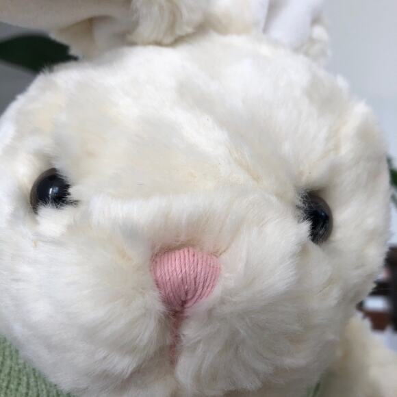 White Bunny Rabbit Plush Green Vest Bendable Ears 15”  Soft Stuffed Animal Toy - Picture 7 of 16